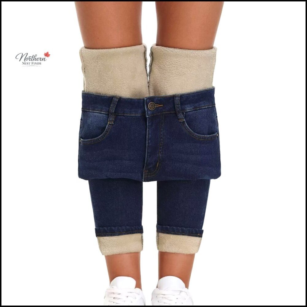 Women's Fleece Lined Skinny Jeans High Waisted Winter Warm Stretch